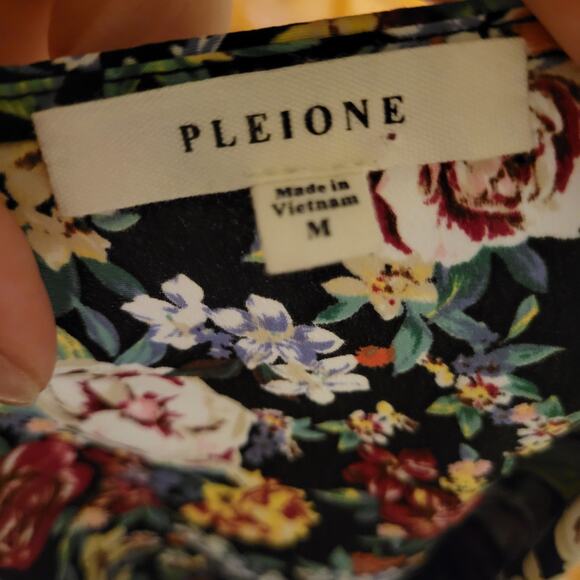 Floral Cinched Waist Blouse Deep V Neck Short Sleeve Pleione Medium - Picture 9 of 9